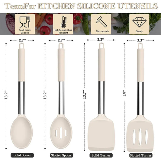 4Pcs Heat Resistant Silicone Cooking Utensil Set Spatulas Spoons