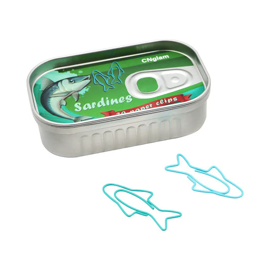 Sardine Cartoon Metal Paper Clips Bookmarks Set with Iron Storage Box