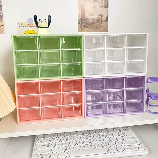 9 Grid Desktop Storage Box Jewelry Cosmetic Organizer with Drawer