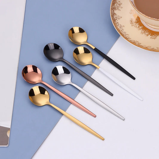 Gold Stainless Steel Coffee Spoons Set - 6 Piece Dessert Teaspoons