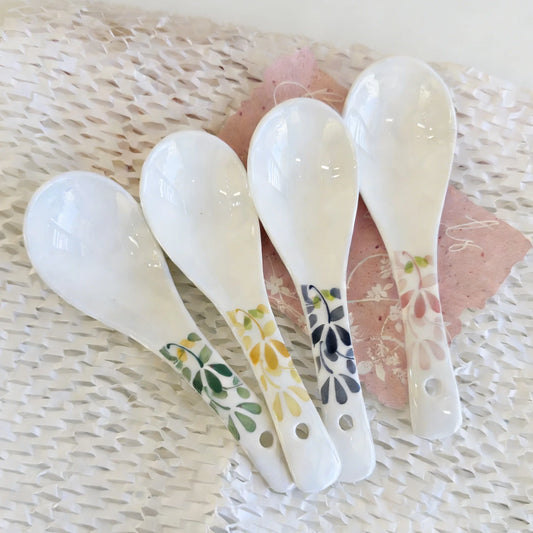15cm Ceramic Soup Spoons Set - Four Seasons Floral Underglaze Design