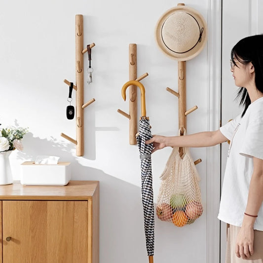 Wooden Branch Tree Design Wall Coat Rack Entryway Organizer Hanger