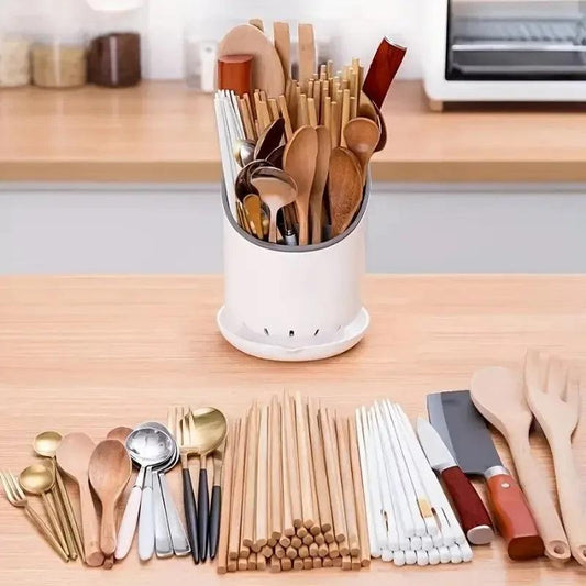 Plastic Tableware Storage Rack with Drain Tray - Cutlery Organizer