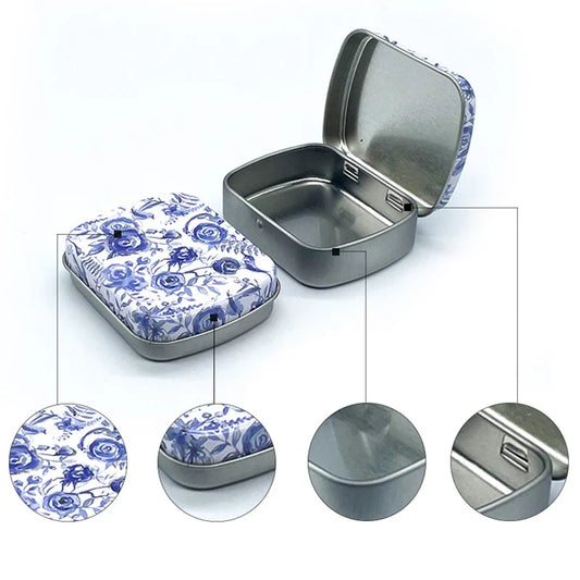 Portable Mini Metal Hinged Tin Box - Small Rectangular Storage Container