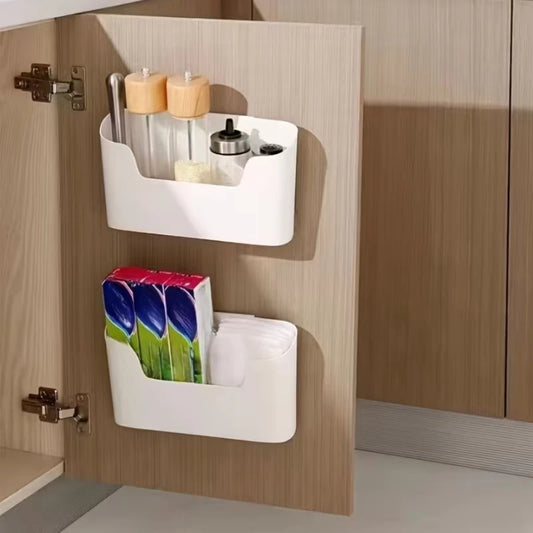 Wall Mount Cabinet Door Storage Box with Cling Film Hooks Bathroom