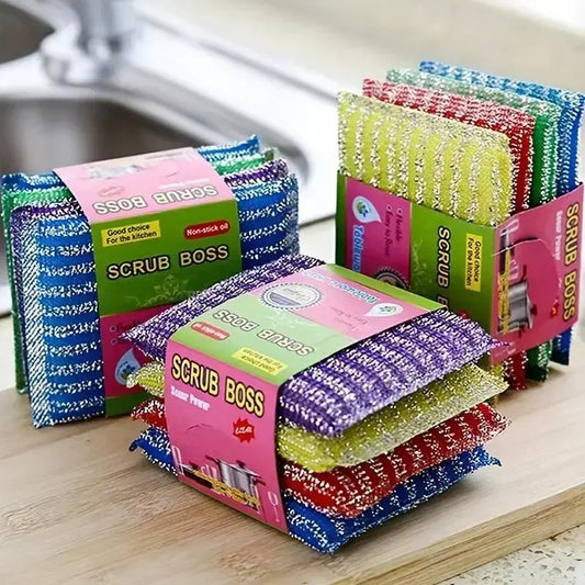 Steel Wire Sponge Wipe Non-stick Oil Brush Double Sided Cleaning Cloth Kitchen Dishcloth Scouring Pad Rag Cleaning Tool