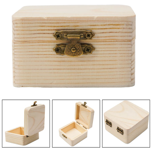 Natural Wood Storage Box 8x8x4.5cm - Small Gift Packing Container