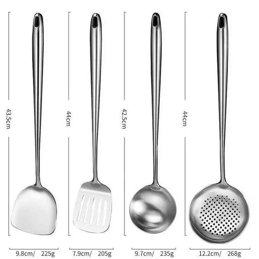 304 Stainless Steel Wok Spatula & Slotted Turner Rice Spoon Set