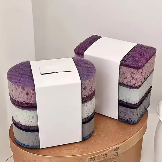 3Pcs Wood Pulp Cotton Magic Cleaning Sponges Kitchen Dishwashing Set