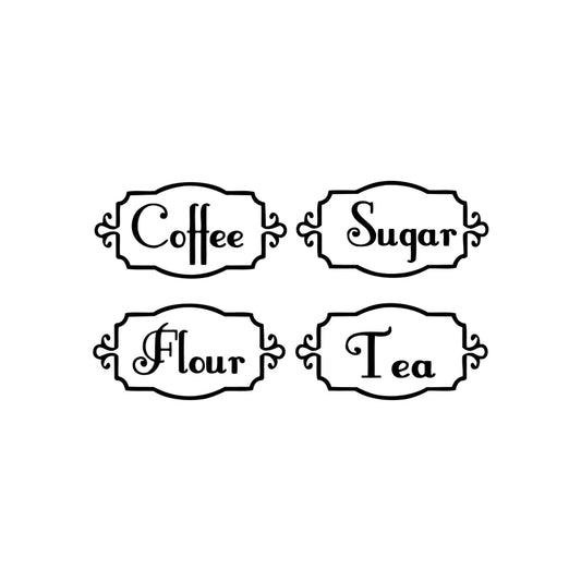 Kitchen Vinyl Labels Set - 4 Jar Canister Organization Tags Decor