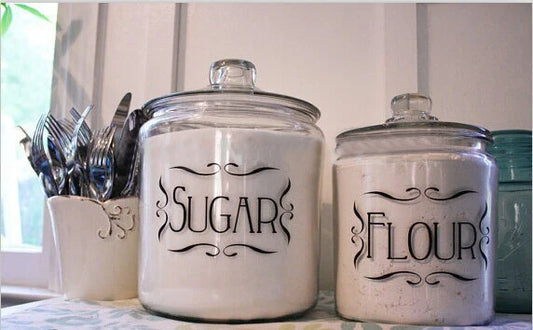 Kitchen Vinyl Labels Set - 4 Jar Canister Organization Tags Decor