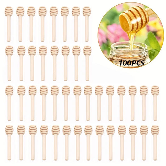 100Pcs Mini Wood Honey Dipper Stir Sticks - Long Handle Mixing Spoons
