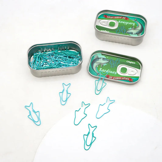 Sardine Cartoon Metal Paper Clips Bookmarks Set with Iron Storage Box