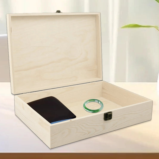 Unfinished Wood Jewelry Box Hinged Lid Storage Keepsake Organizer
