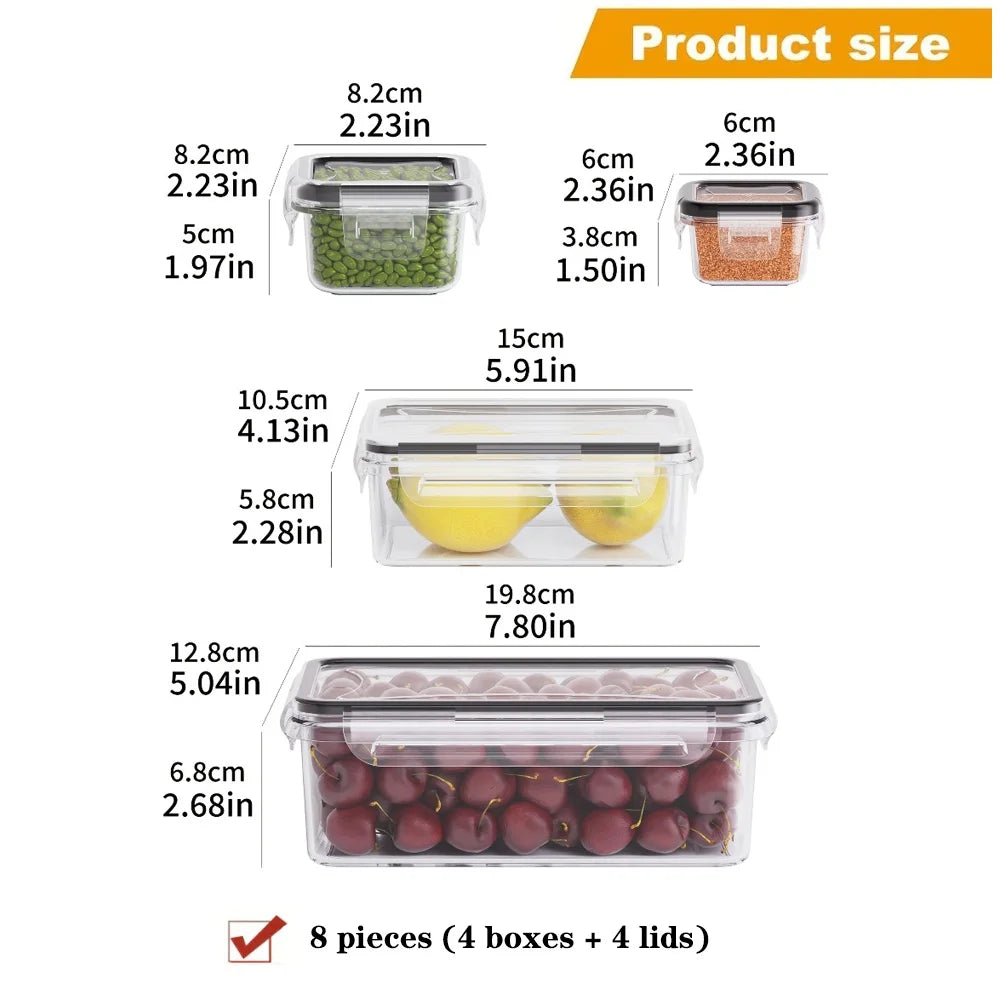 8-PC BPA-Free Airtight Food Containers Microwave Freezer Safe Storage
