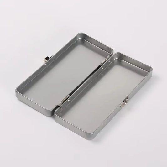 Rectangle Metal Storage Box Iron Flip Cover Lock Silver Hinged