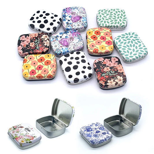 Portable Mini Metal Hinged Tin Box - Small Rectangular Storage Container