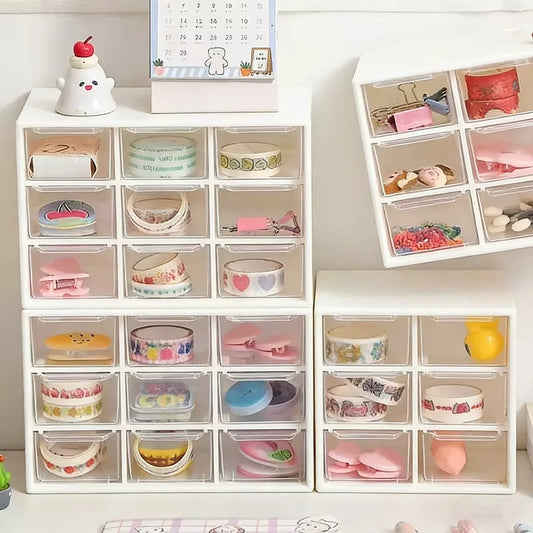 9 Grid Desktop Storage Box Jewelry Cosmetic Organizer with Drawer