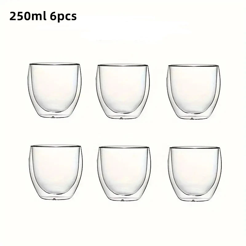 Double-Wall Insulated Clear Glass Espresso Cups 80/250/450ml Set