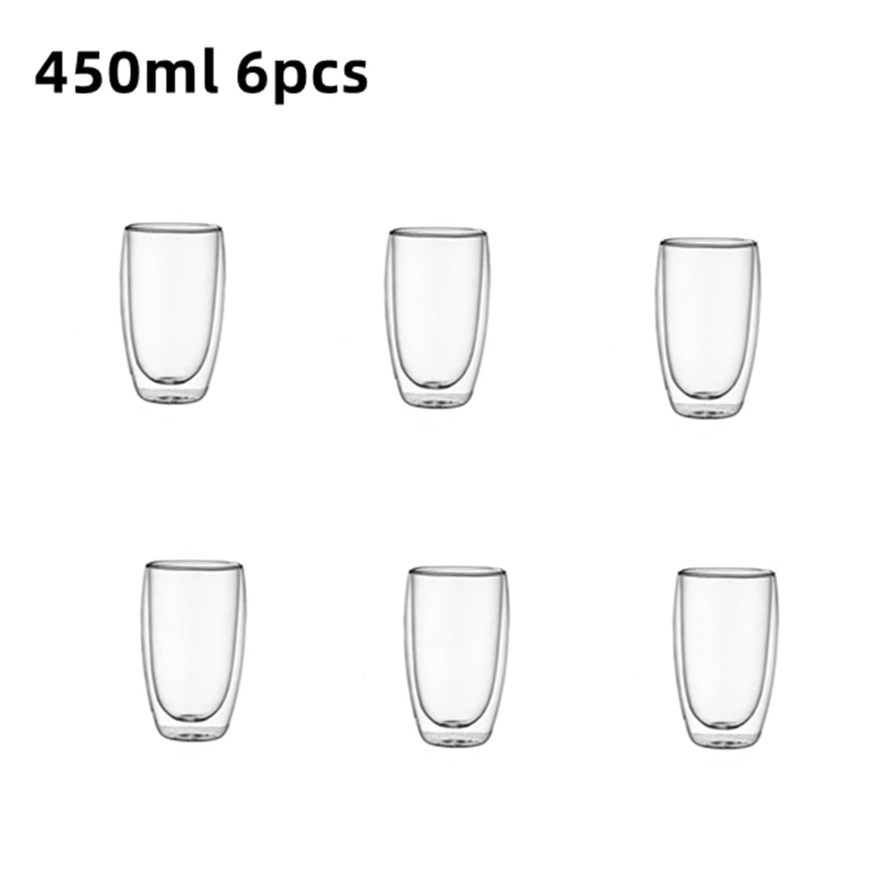 Double-Wall Insulated Clear Glass Espresso Cups 80/250/450ml Set