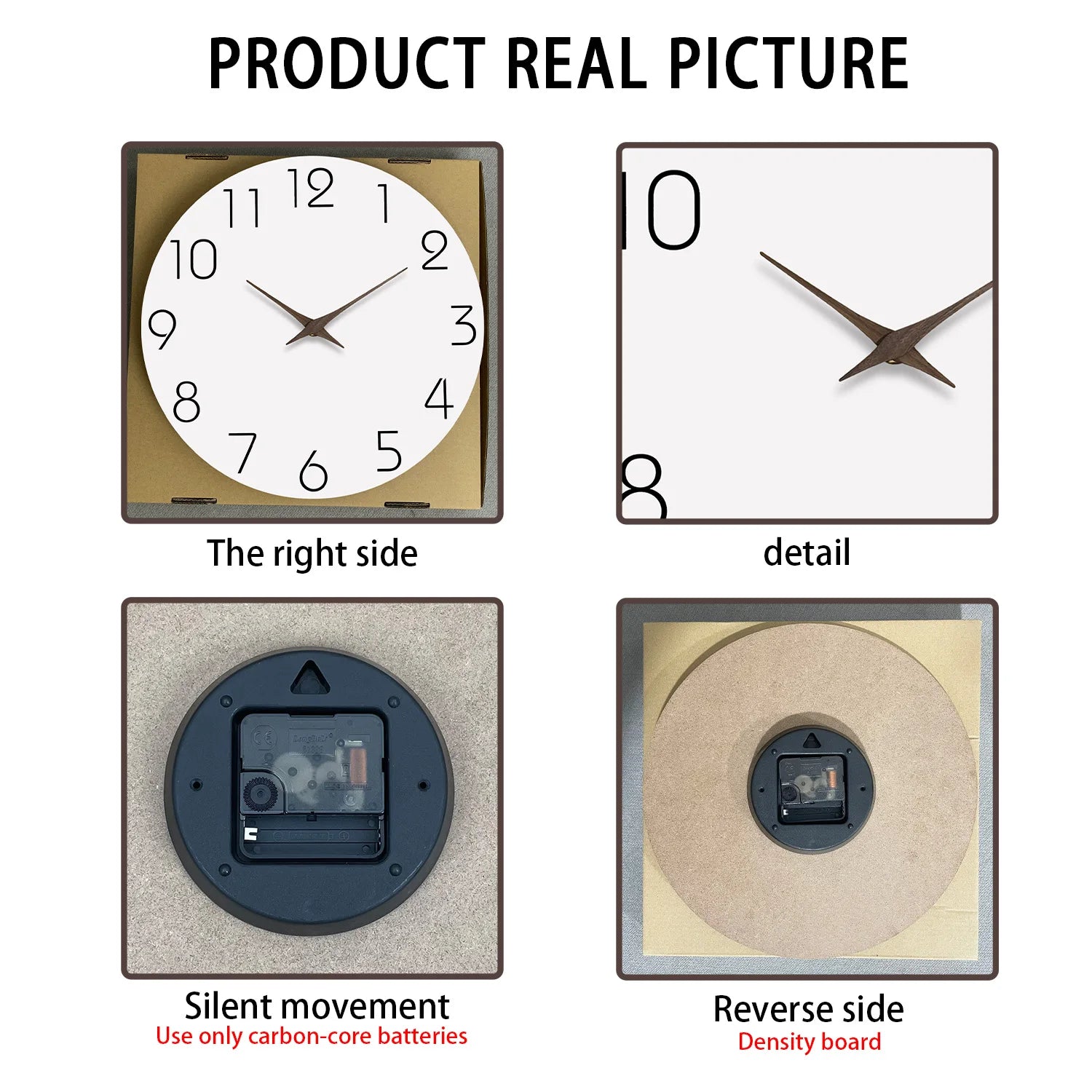 Silent White Pattern Wooden Wall Clock 10-16" Quartz Movement