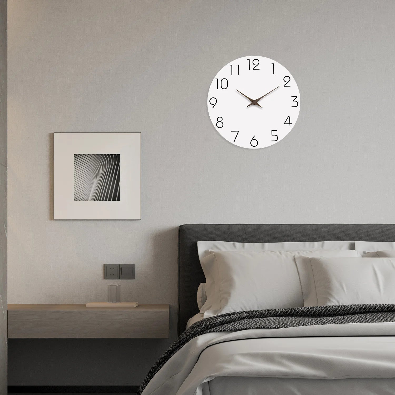 Silent White Pattern Wooden Wall Clock 10-16" Quartz Movement