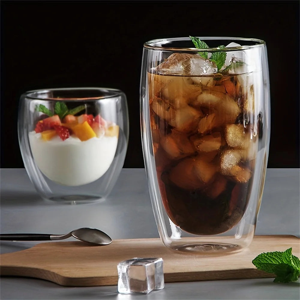 Double-Wall Insulated Clear Glass Espresso Cups 80/250/450ml Set