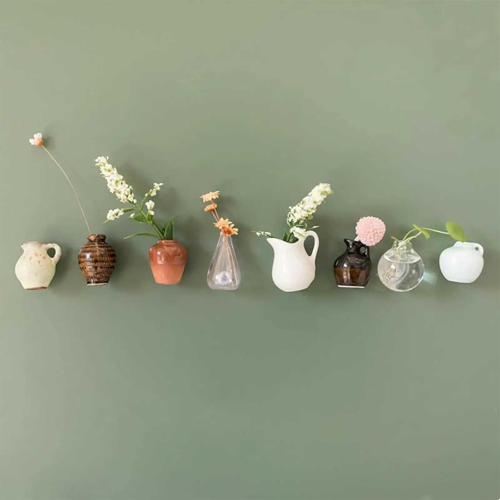 8Pcs Mini Ceramic Magnetic Bud Vases Set - Strong Fridge & Office