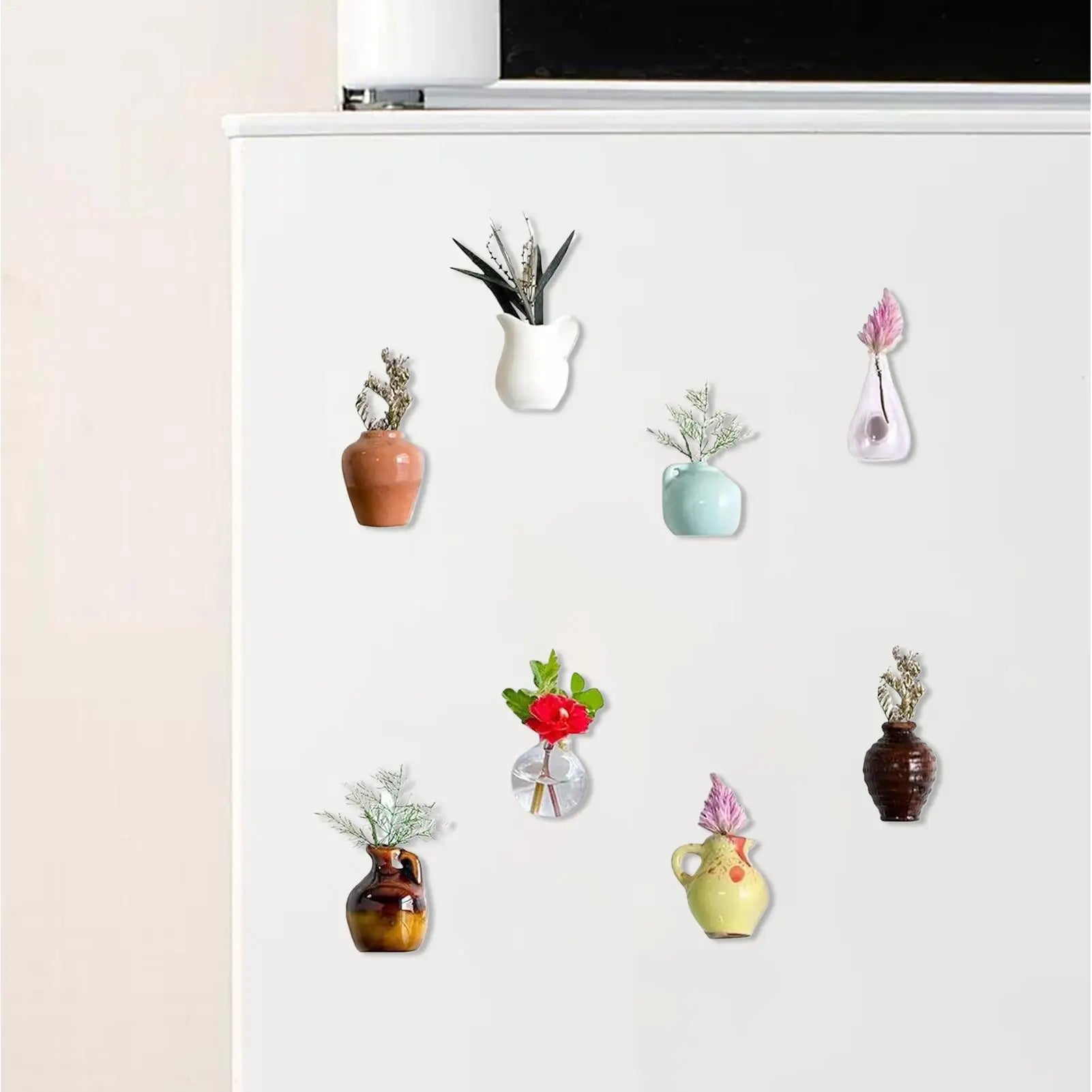 8Pcs Mini Ceramic Magnetic Bud Vases Set - Strong Fridge & Office