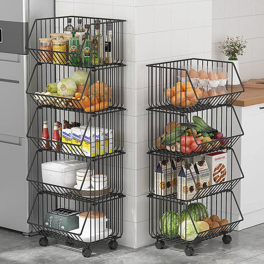 Multi-Layer Rotating Storage Basket - Movable Kitchen Vegetable Rack