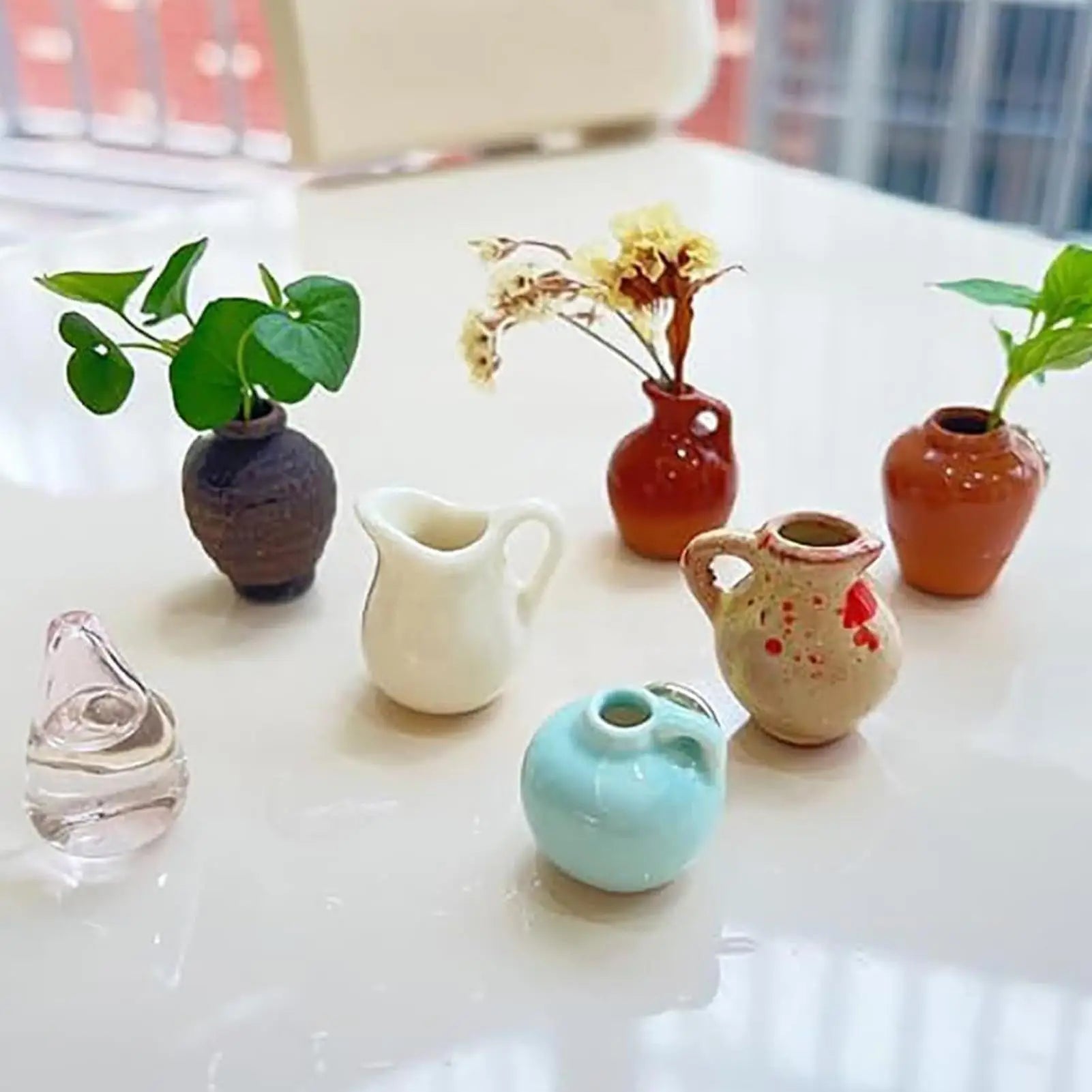 8Pcs Mini Ceramic Magnetic Bud Vases Set - Strong Fridge & Office