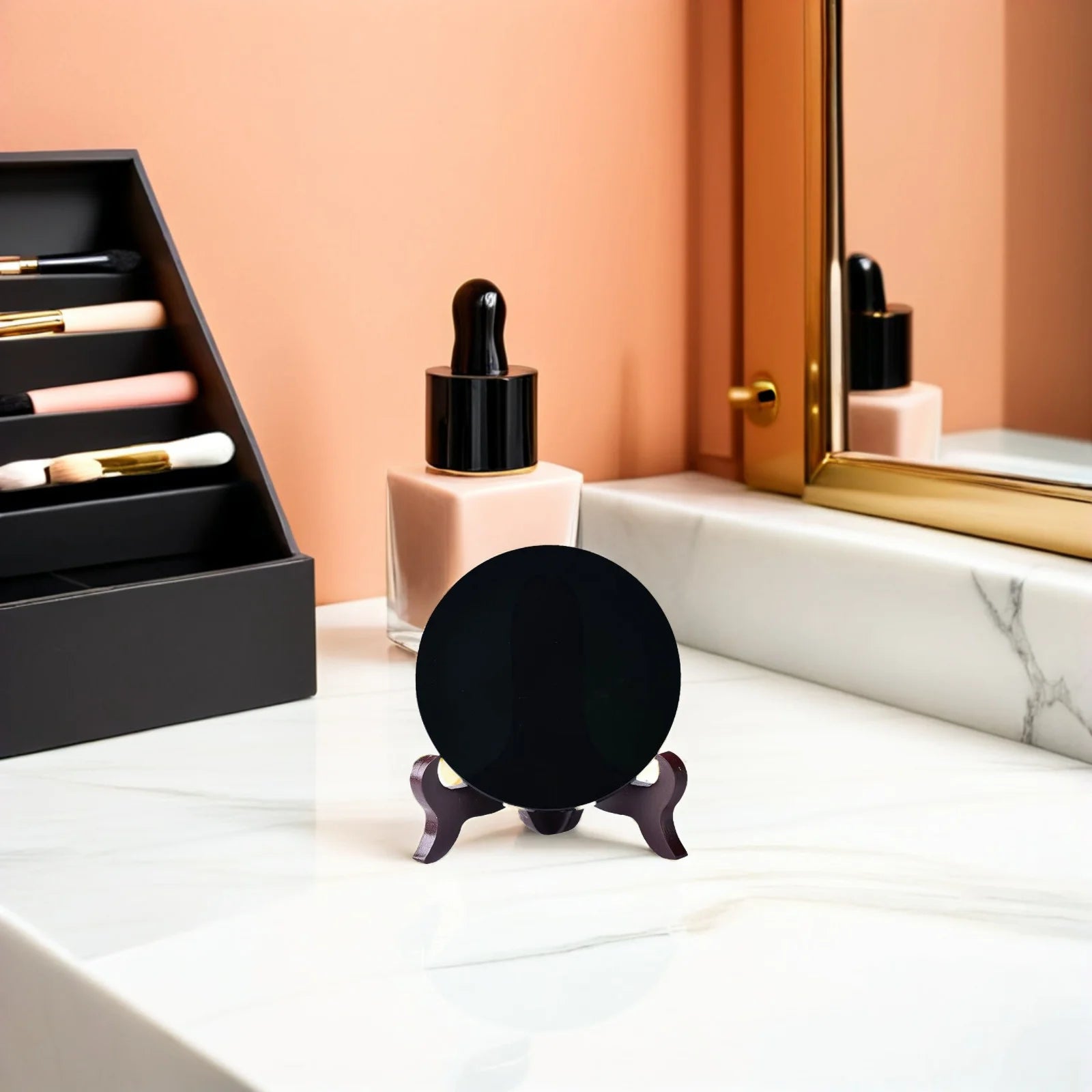 Black Obsidian Scrying Mirror with Stand - Divination Meditation Tool