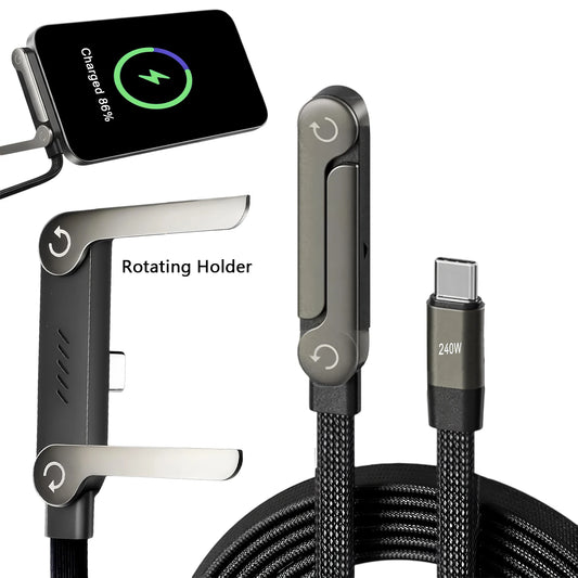 240W USB-C Cable Phone Holder - Fast Charging & Data Transfer Stand