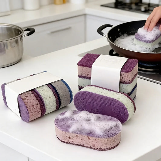3Pcs Wood Pulp Cotton Magic Cleaning Sponges Kitchen Dishwashing Set