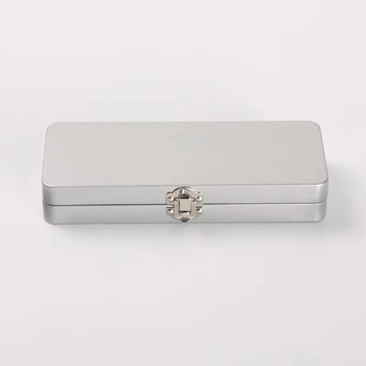 Rectangle Metal Storage Box Iron Flip Cover Lock Silver Hinged