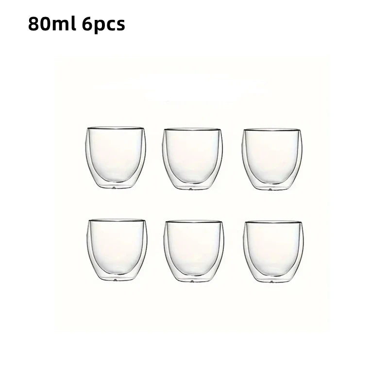 Double-Wall Insulated Clear Glass Espresso Cups 80/250/450ml Set