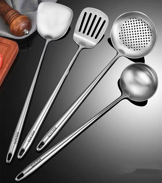 304 Stainless Steel Wok Spatula & Slotted Turner Rice Spoon Set
