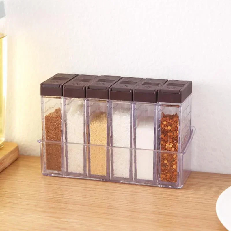 6-Piece PP Spice Storage Jars Set - Salt Pepper Kitchen Organizer