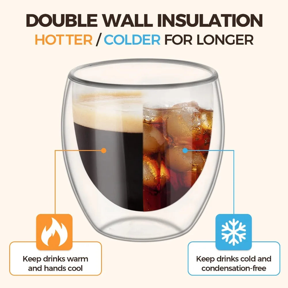 Double-Wall Insulated Clear Glass Espresso Cups 80/250/450ml Set