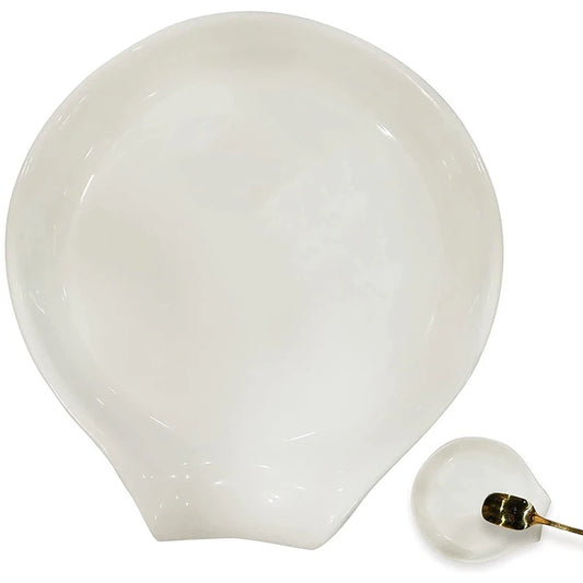 White Ceramic Spoon Rest - Multipurpose Kitchen Utensil Holder Pad