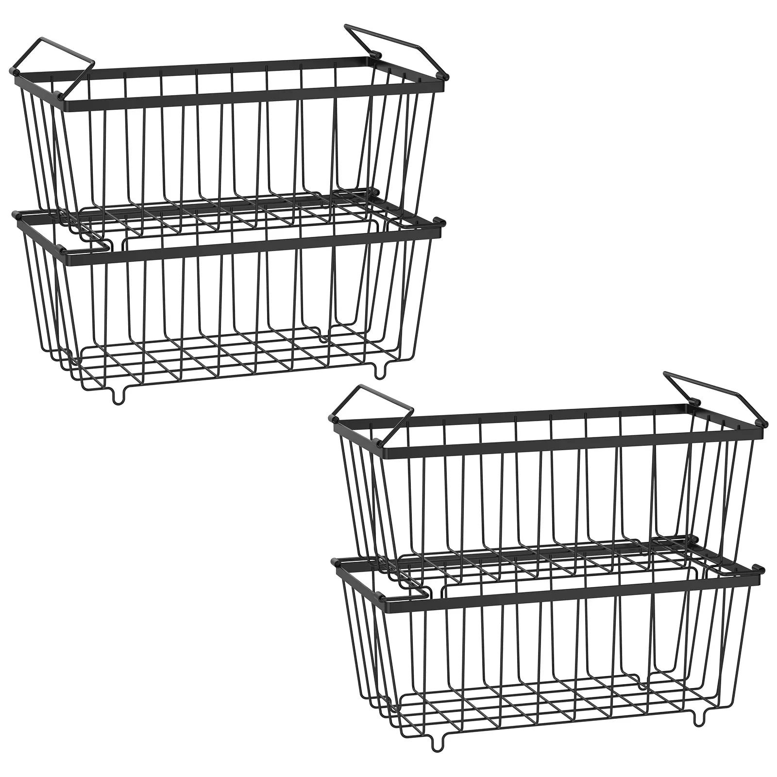 4Pcs Metal Chest Freezer Baskets Stackable Foldable Handles Storage