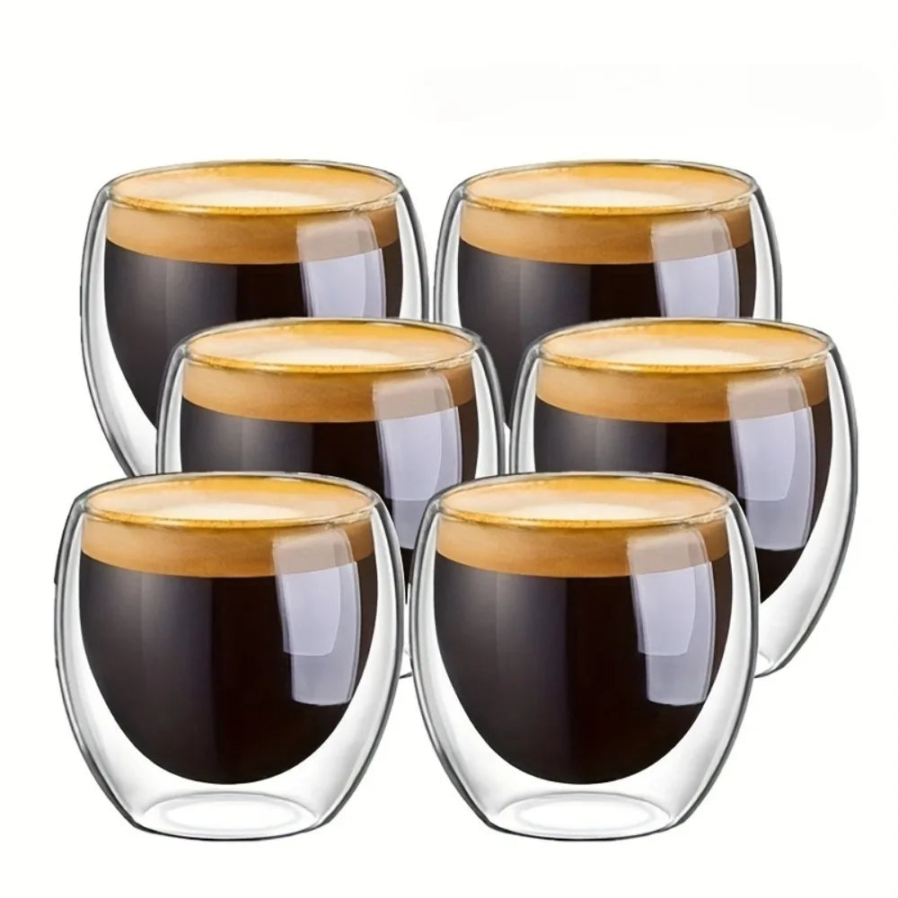 Double-Wall Insulated Clear Glass Espresso Cups 80/250/450ml Set