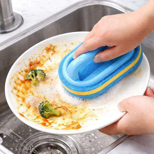 Heavy-Duty Cleaning Brush with Handle - Kitchen Bathroom Scrubber