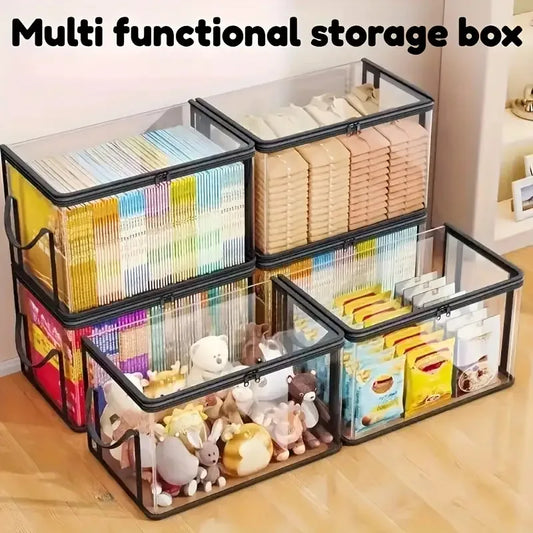 2pc Large Transparent Storage Boxes Black Frame Flip Lid Cabinet Bins