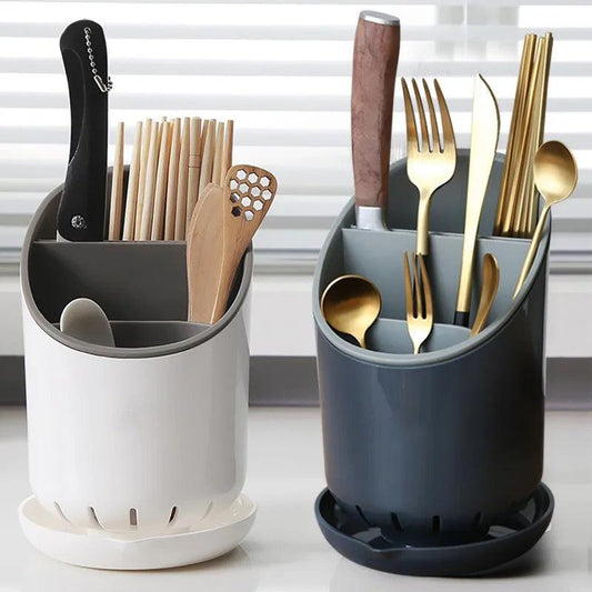 Plastic Tableware Storage Rack with Drain Tray - Cutlery Organizer