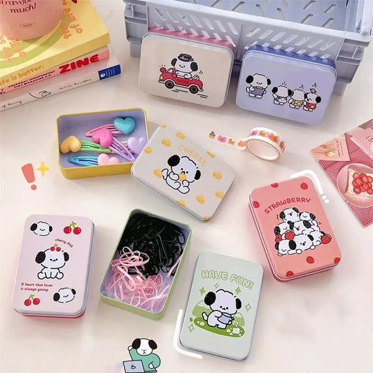 Rectangular Tinplate Puppy Storage Box - Mini Metal Cartoon Organizer