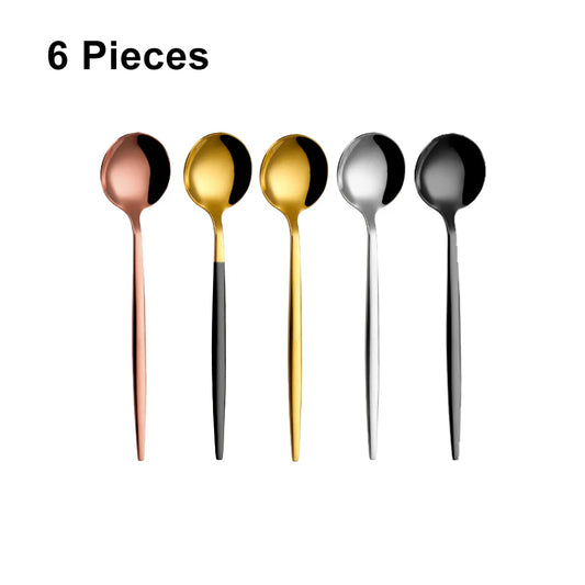 Gold Stainless Steel Coffee Spoons Set - 6 Piece Dessert Teaspoons